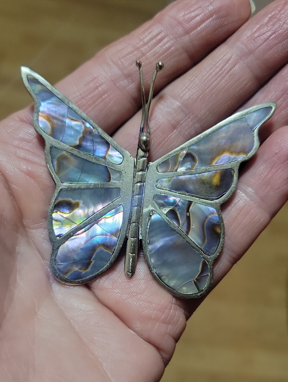 Vintage Sterling 1940's Abalone Inlay Butterfly Brooch EFC MEXICO
